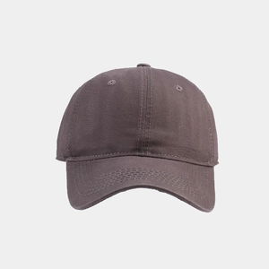 Detailed close-up of dark brown cotton twill baseball cap with classic six-panel structure
