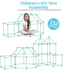 DIY fort building kit for kids with 132 pieces including rods and green connectors