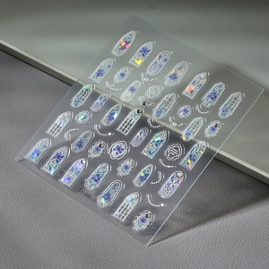 Holographic gothic stained glass flower nail art stickers laser decals Co-249