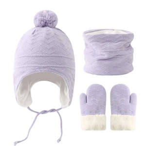 Bonnet Tricoté À Rabats Pour Bébé Cache-Col Et Moufles Hiver Chaud Doublé Polaire Pompon Nourrisson Garçons Filles