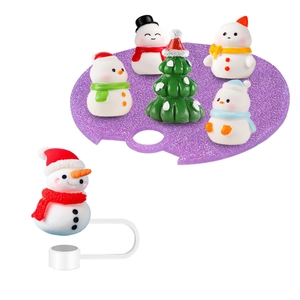 Detailed view of Christmas themed resin snowmen set for 40oz tumbler straw topper