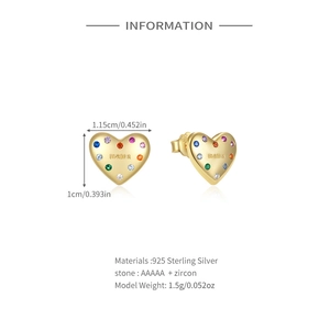 Detail view of 925 silver heart stud earrings with mama engraving and colorful zircons