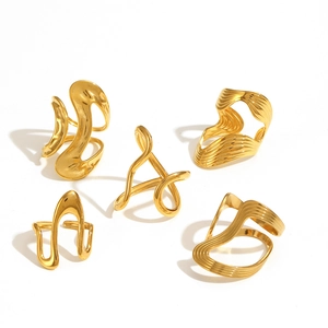 5-piece set of 18k gold plated titanium steel wrap rings with abstract geometry shapes