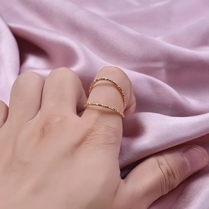 Minimalist double layer gold stainless steel ring with elegant hammered texture