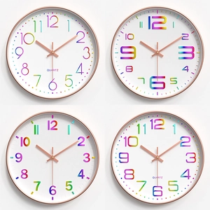 Modern Silent Wall Clock Round Creative Rainbow 3D Numeric Plastic Glass For Living Room Bedroom Office Decor