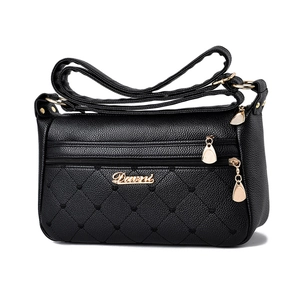 Women Shoulder Crossbody Bag PU Leather Litchi Texture Quilted Rhombic Multi Zipper Pocket Fashion Messenger Handbag