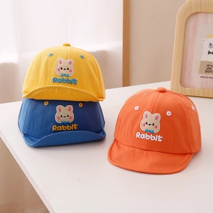 Cute baby soft brim baseball hats with rabbit embroidery in yellow, blue and orange colors