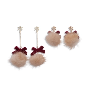 Vintage snowflake bow earrings with velvet balls in long and short stud styles