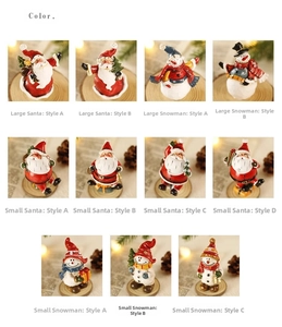 Detailansicht verschiedener Miniatur-Weihnachtsmann- und Schneemannfiguren aus Harz