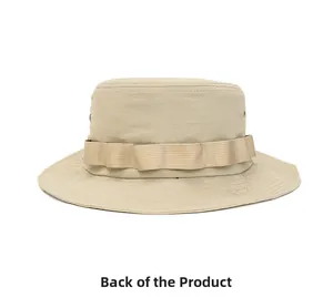 Back view of khaki quick-dry sun hat with tactical webbing and wide reinforced brim