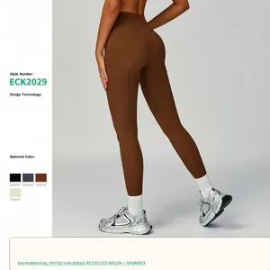 Women's High Waist Yoga Pants Eco Friendly Recycled Nylon Leggings Tummy Control Butt Lifting Quick Dry Workout Tights Bottom