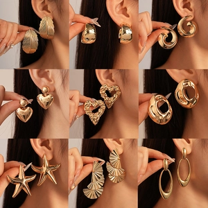 Geometric Stud Drop Earrings Alloy Metallic Heart Starfish Spiral Wave Design With Silver Earring Post For Women