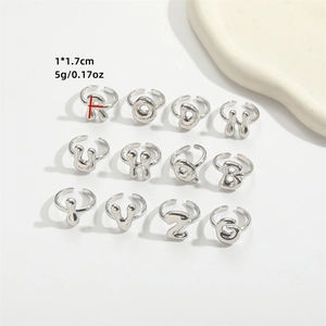Minimalist adjustable silver letter rings set with bubble design for women
