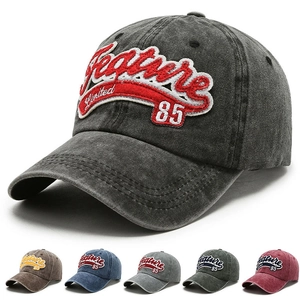 Washed Cotton Baseball Cap Vintage Distressed Letter Embroidery Sun Protection Adjustable Hat For Men Women