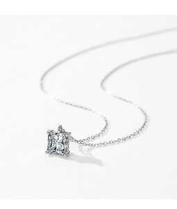 Macro shot of silver S925 necklace with emerald cut square cubic zirconia pendant