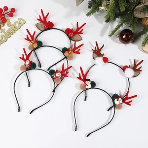 Serre-Tête De Noël Bois De Renne Père Noël Bonhomme De Neige Tissu Plastique Pompon Accessoires Cheveux Fête
