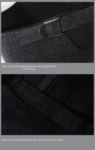 Close-up of the adjustable metal buckle and soft interior sweatband of the winter cap