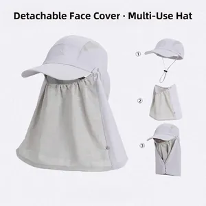 Outdoor sun hat with removable face mask and neck flap for full protection in light grey