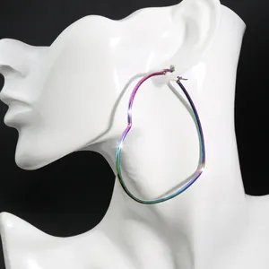 Rainbow plated titanium steel heart hoop earrings for women with colorful gradient finish