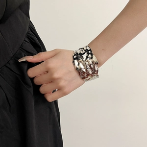 Minimalist silver pleated wide cuff bracelet with irregular texture and open C-shape design