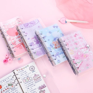 Cute transparent loose-leaf binder notebooks with pastel heart and animal cover patterns