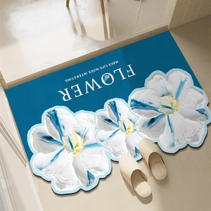 Diatomaceous Earth Bath Mat Quick Dry Absorbent Anti-Slip Rubber Backing Cartoon Flower Irregular Bathroom Door Rug