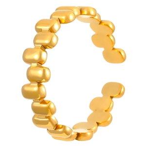 Anillo abierto dorado minimalista con cuentas de acero inoxidable pulido en forma de C