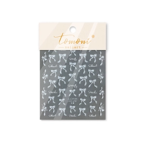 3D embossed shell luster nail art stickers with white bows and ribbons design