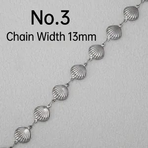 Macro view of 13mm stainless steel shell-shaped link chain for DIY jewelry making