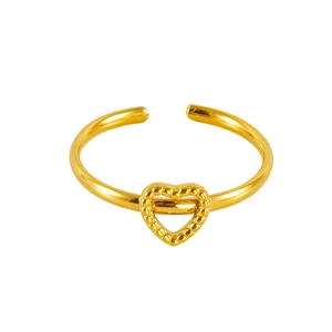 Minimalistischer verstellbarer Ring aus 18k vergoldetem Edelstahl mit hohlem Herz-Motiv