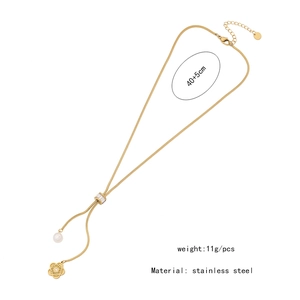 Detail of gold stainless steel snake chain with pearl and flower pendant dimensions