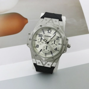 Men Quartz Watch Silicone Strap Alloy Case Large Dial Sport Casual Fashion Wristwatch Decorative Screws Luxury Style