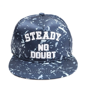 Close-up of steady no doubt embroidery on navy blue flat brim hip hop baseball cap