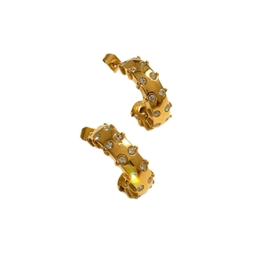 Minimalist gold C-shaped stainless steel earrings with sparkling inlaid rhinestones