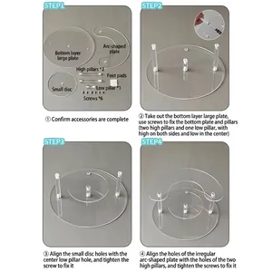 Clear acrylic multi-tier display stand assembly guide for dolls, perfume and cupcakes
