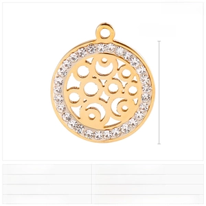 Pendentif géométrique ajouré de 20mm en acier doré orné de strass blancs détails