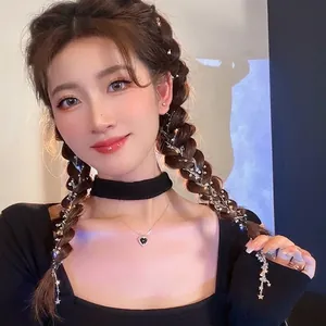 Long Tassel Hair Chain With Star Rhinestone Alloy Braid Clips For Women Sparkly Hair Jewelry Accessory For Parties Boho Style