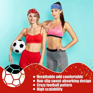 Women in sportswear wearing red and blue football headbands with breathable fabric