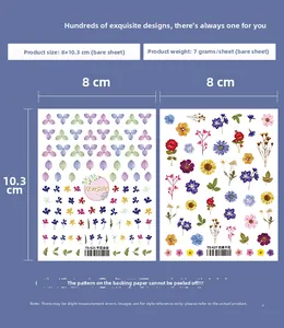 Detailed view of 8x10.3cm floral nail stickers with dried flower patterns for manicure