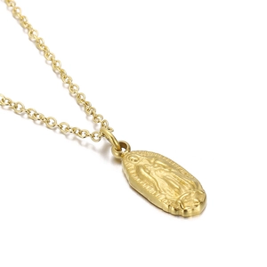 Collier vintage avec pendentif médaillon ovale Vierge Marie doré pour femme