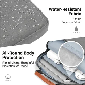 Waterproof 11/13 inch gray iPad tablet sleeve bag with leather handle and velvet lining