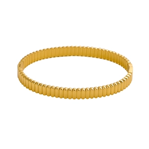 Polished 18K gold-plated stainless steel wide cuff bracelet with vertical ribbing texture