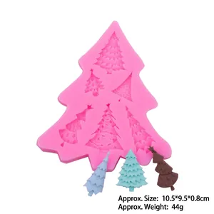 Detail of pink silicone Christmas tree mold with finished clay samples in multiple colors