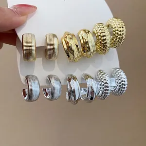 Textured C-Shaped Hoop Earrings With 925 Sterling Silver Earring Post Acrylic Minimalist Style Jewelry For Modern Women