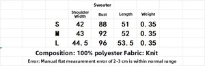 Detailed size guide for knitted sweater vest showing measurements in centimeters