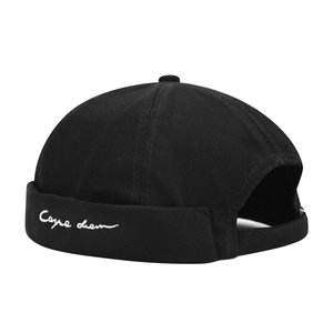Retro black docker hat with Carpe Diem embroidery and cotton canvas texture