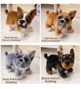 Detailed view of realistic bulldog plush toys in four colors with lifelike facial features