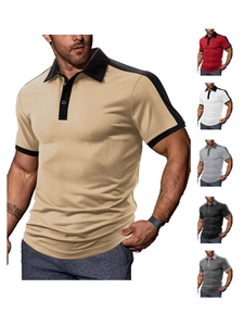 Detailed grid of casual men's short sleeve Polo shirts in khaki, red, and grey variants