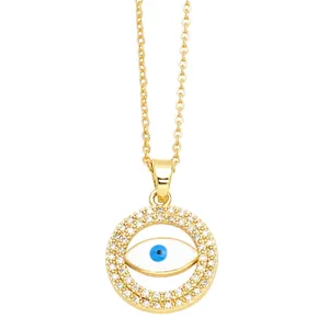 Elegant 18K gold plated evil eye pendant necklace with blue eye and sparkling zircon stones