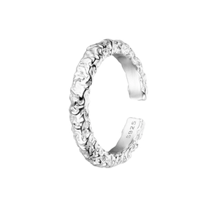 S925 sterling silver open ring featuring a minimalist irregular rock texture design